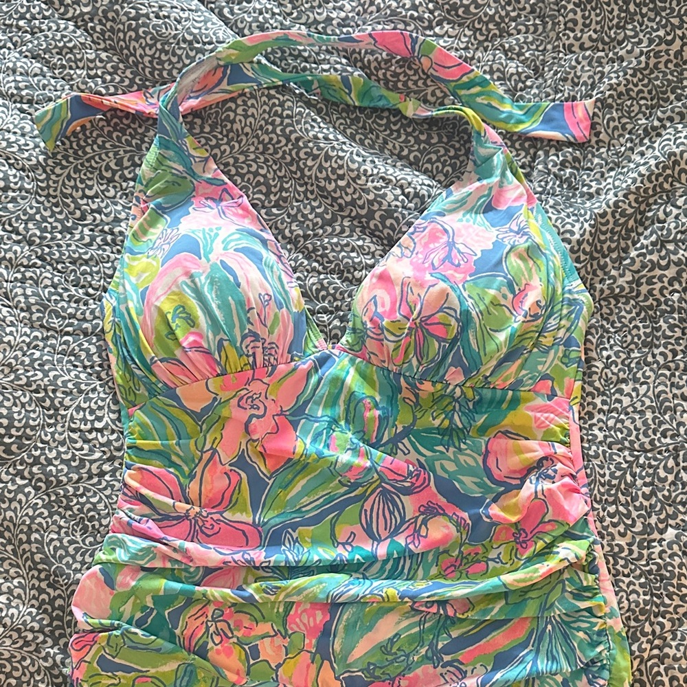 Womens Floral Halter tankini Top Swimsuit - Pink & Green